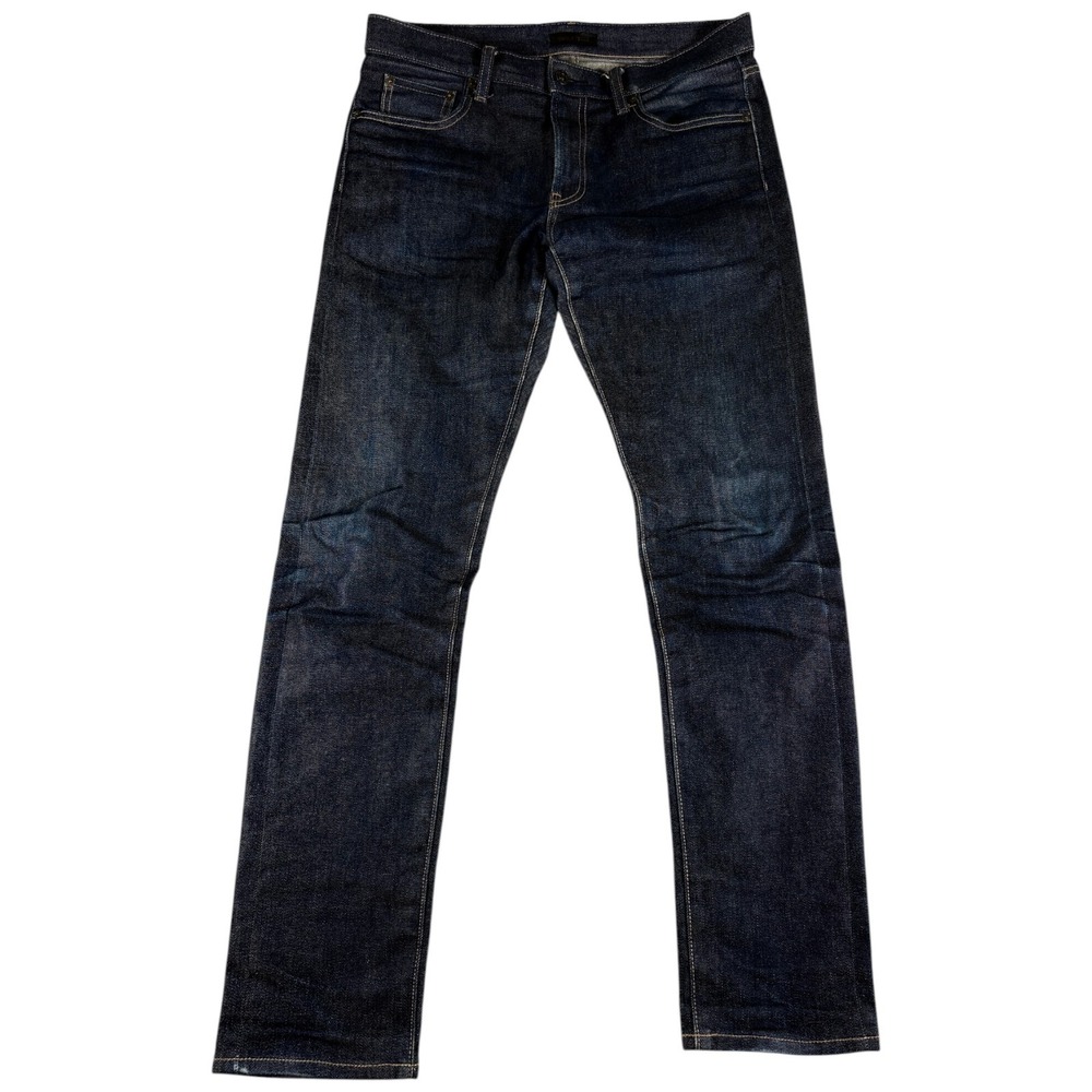 Uniqlo Jeans Mens 32x34 Blue Selvedge Slim Stretch Dark Washed Heavy Denim